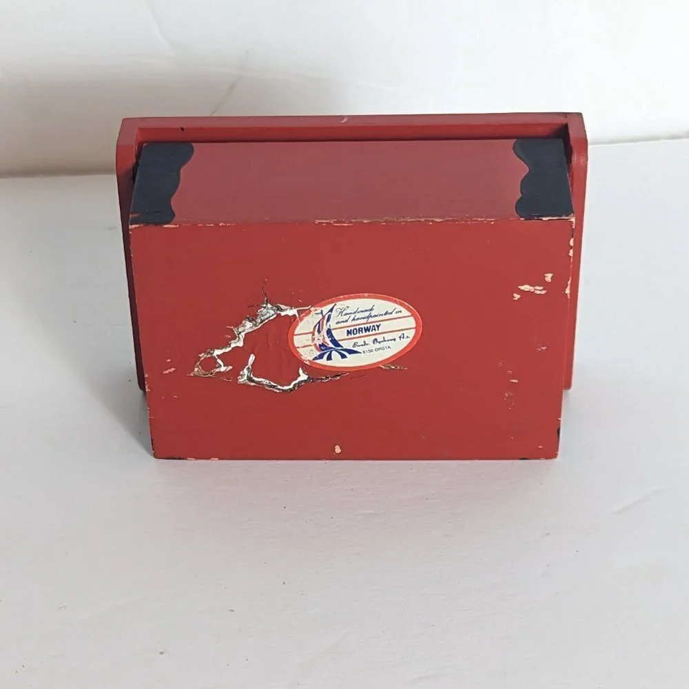 Vintage Folk Art‎ Norwegian Hand Painted Toll Wood Box Lid Boho Scandinavian